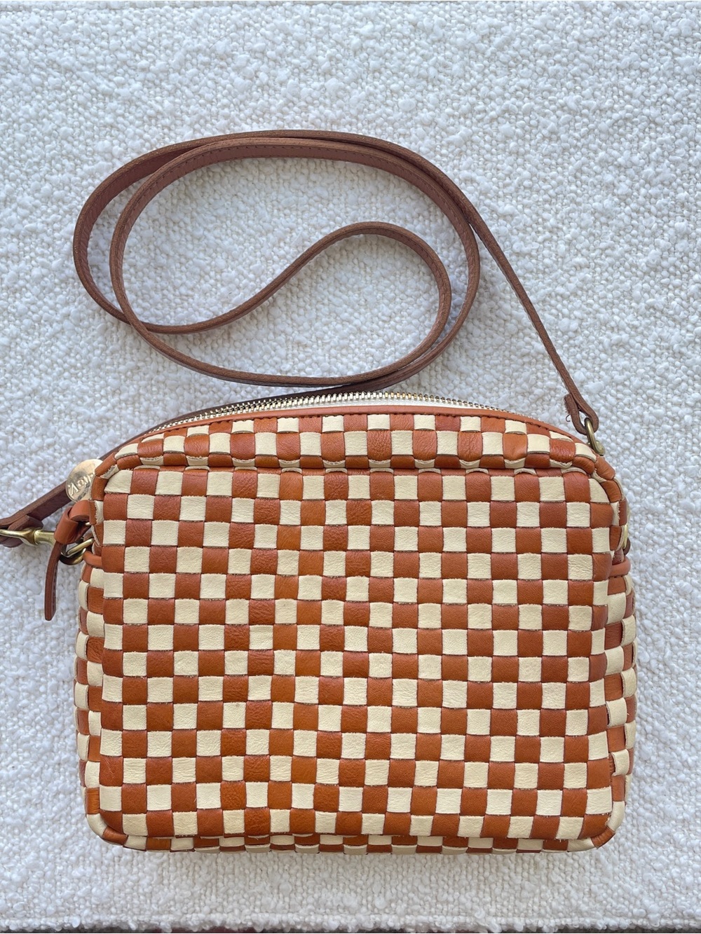 Clare V. Midi Sac Crossbody in Natural & Cream Woven Checker - Picture 2 of 12